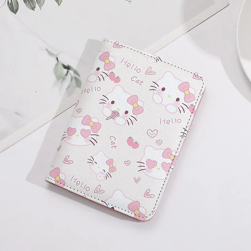 Hello Kitty Women Passport Cover PU Leather Multifunction Credit Card