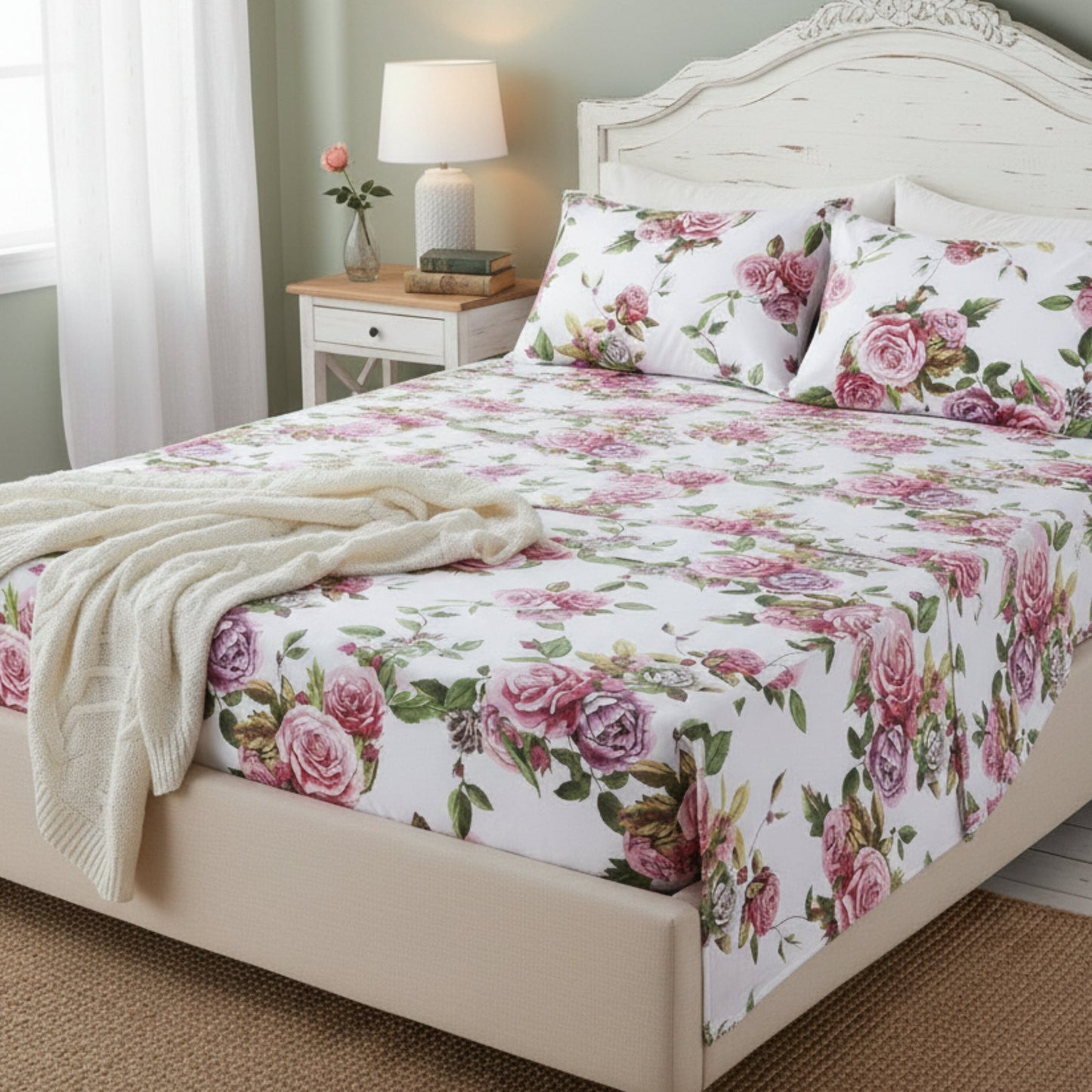 DaDa Bedding Pink Romantic Roses Floral Sheet Set