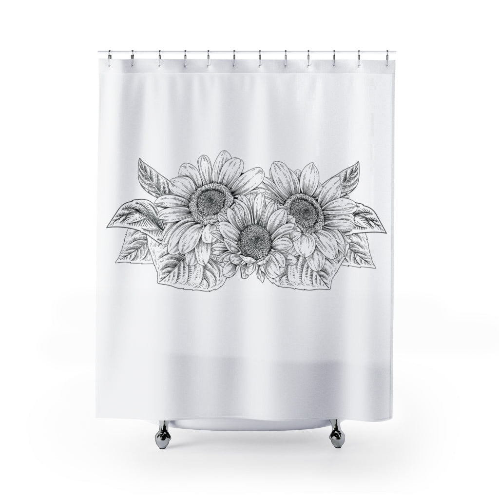 Uniquely You Fabric Shower Curtain, Black and White Sunflower - S5
