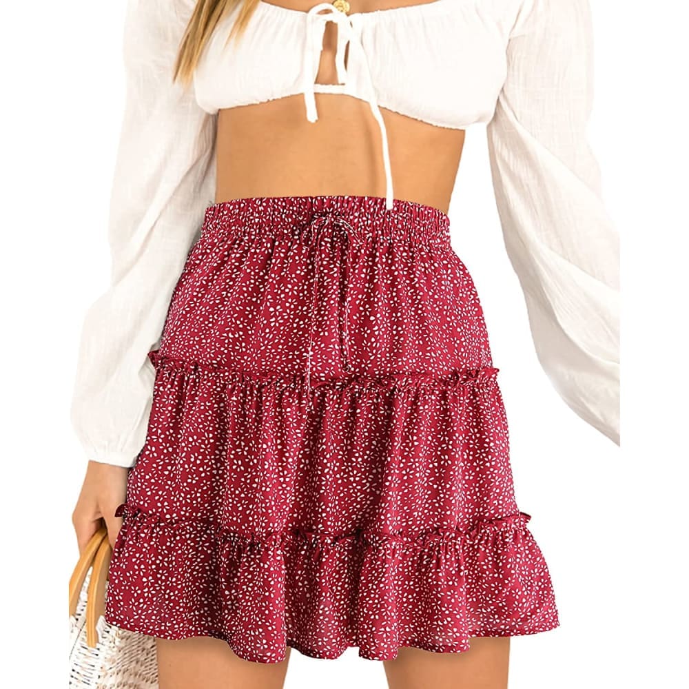 Alelly Women’s Summer Cute High Waist Ruffle Skirt Floral 