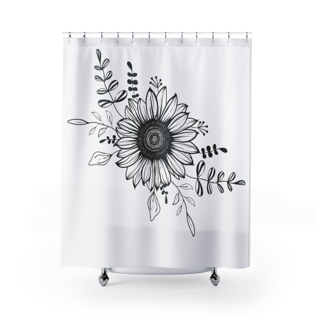 Uniquely You Fabric Shower Curtain, Black and White Sunflower - S6