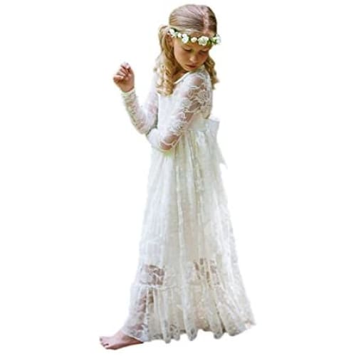 Fancy Ivory White Lace Flower Girl|First Communion