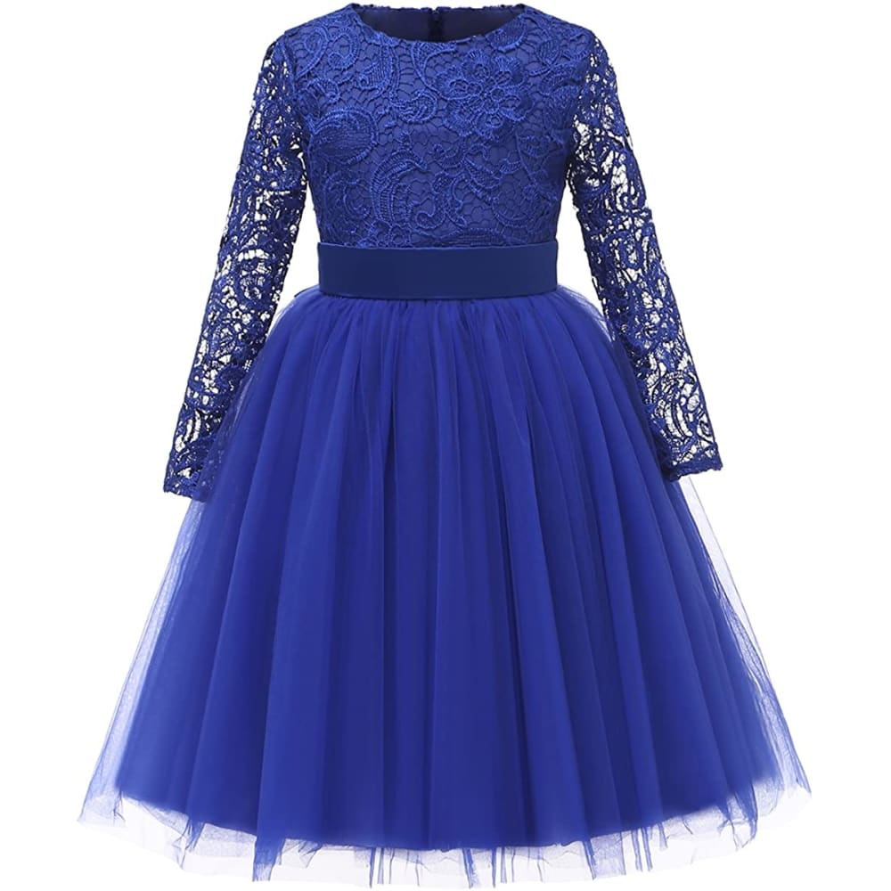 Flower Girl Dress Long Sleeves Lace Top Tulle Skirt Girls