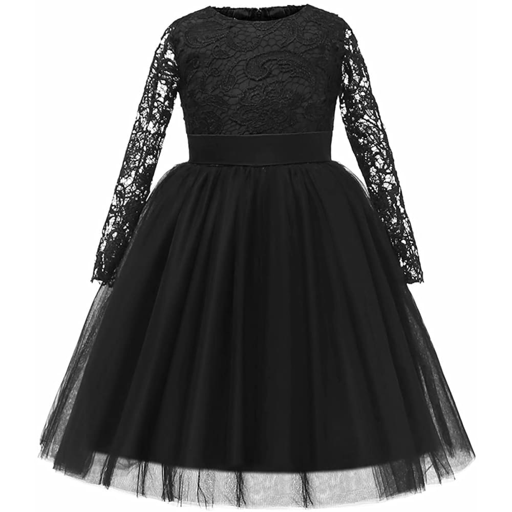Flower Girl Dress Long Sleeves Lace Top Tulle Skirt Girls