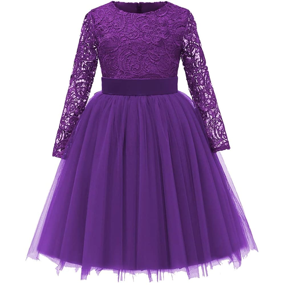 Flower Girl Dress Long Sleeves Lace Top Tulle Skirt Girls 