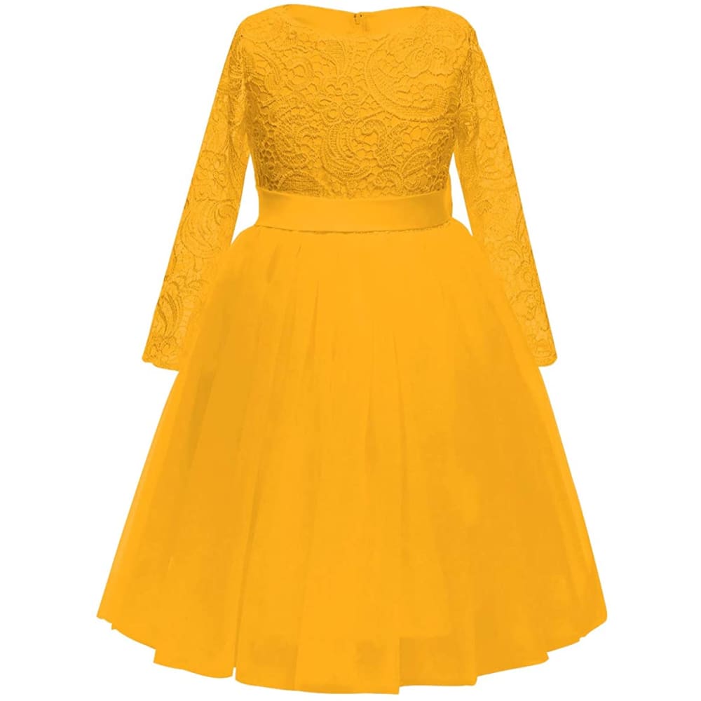 Flower Girl Dress Long Sleeves Lace Top Tulle Skirt Girls