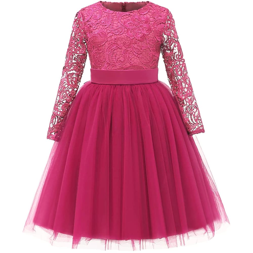 Flower Girl Dress Long Sleeves Lace Top Tulle Skirt Girls 