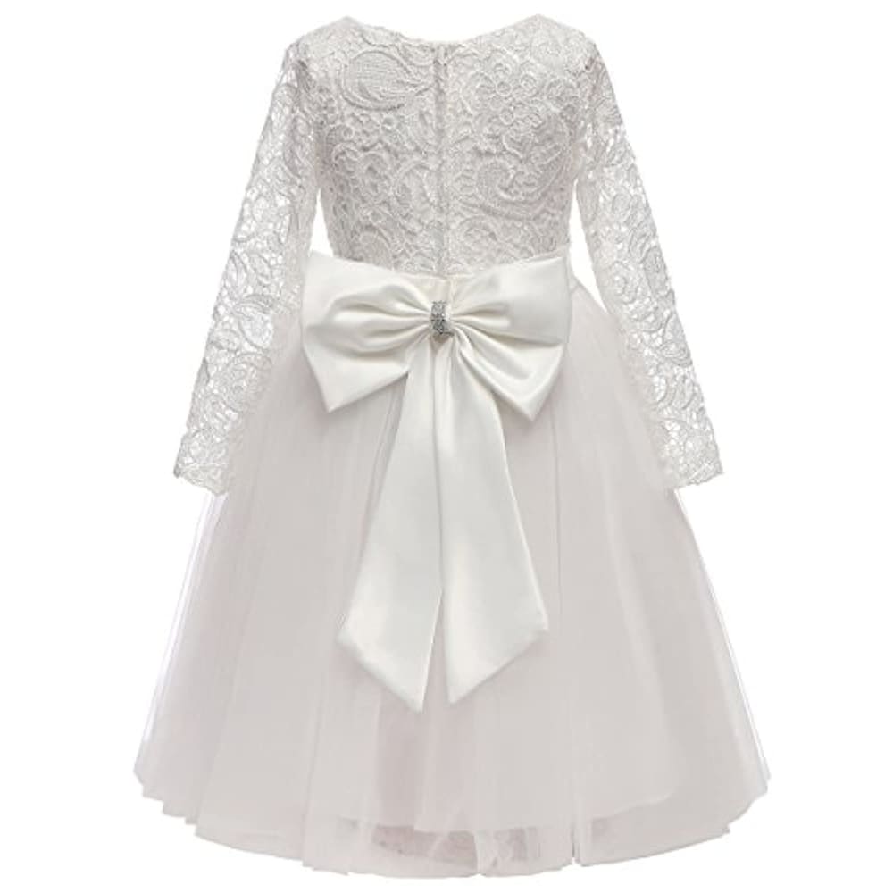 Flower Girl Dress Long Sleeves Lace Top Tulle Skirt Girls