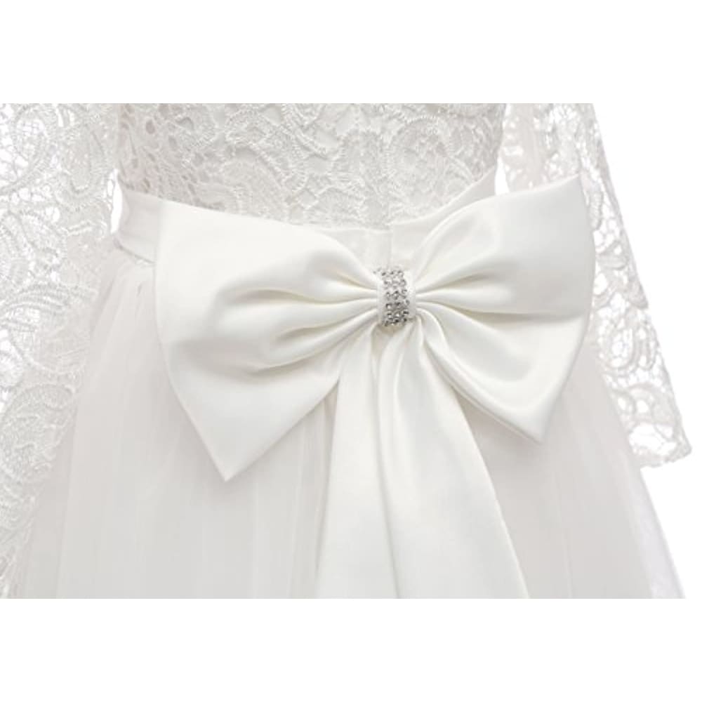 Flower Girl Dress Long Sleeves Lace Top Tulle Skirt Girls