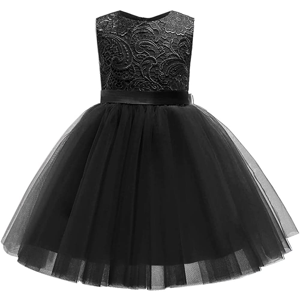 Flower Girl Dress Long Sleeves Lace Top Tulle Skirt Girls