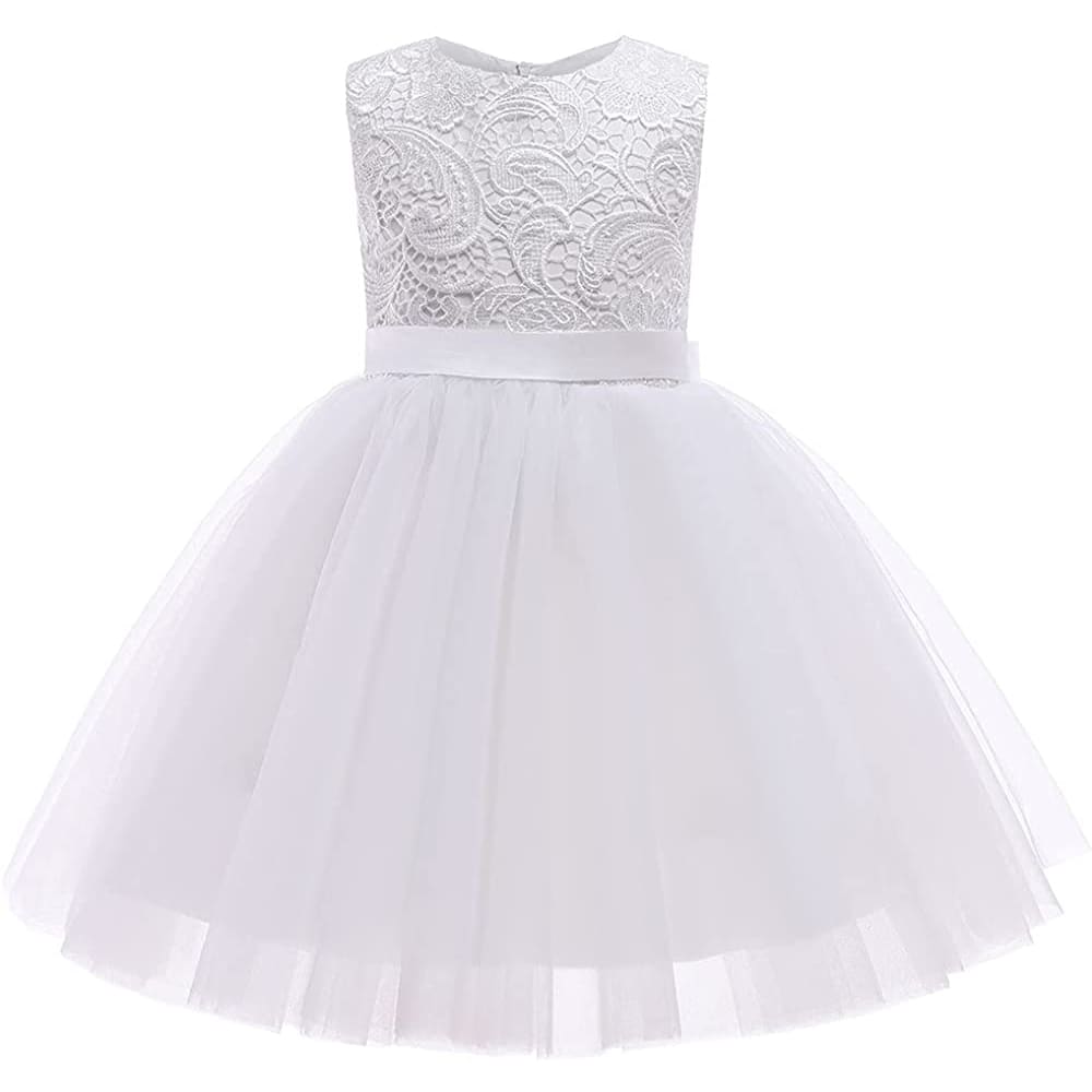Flower Girl Dress Long Sleeves Lace Top Tulle Skirt Girls