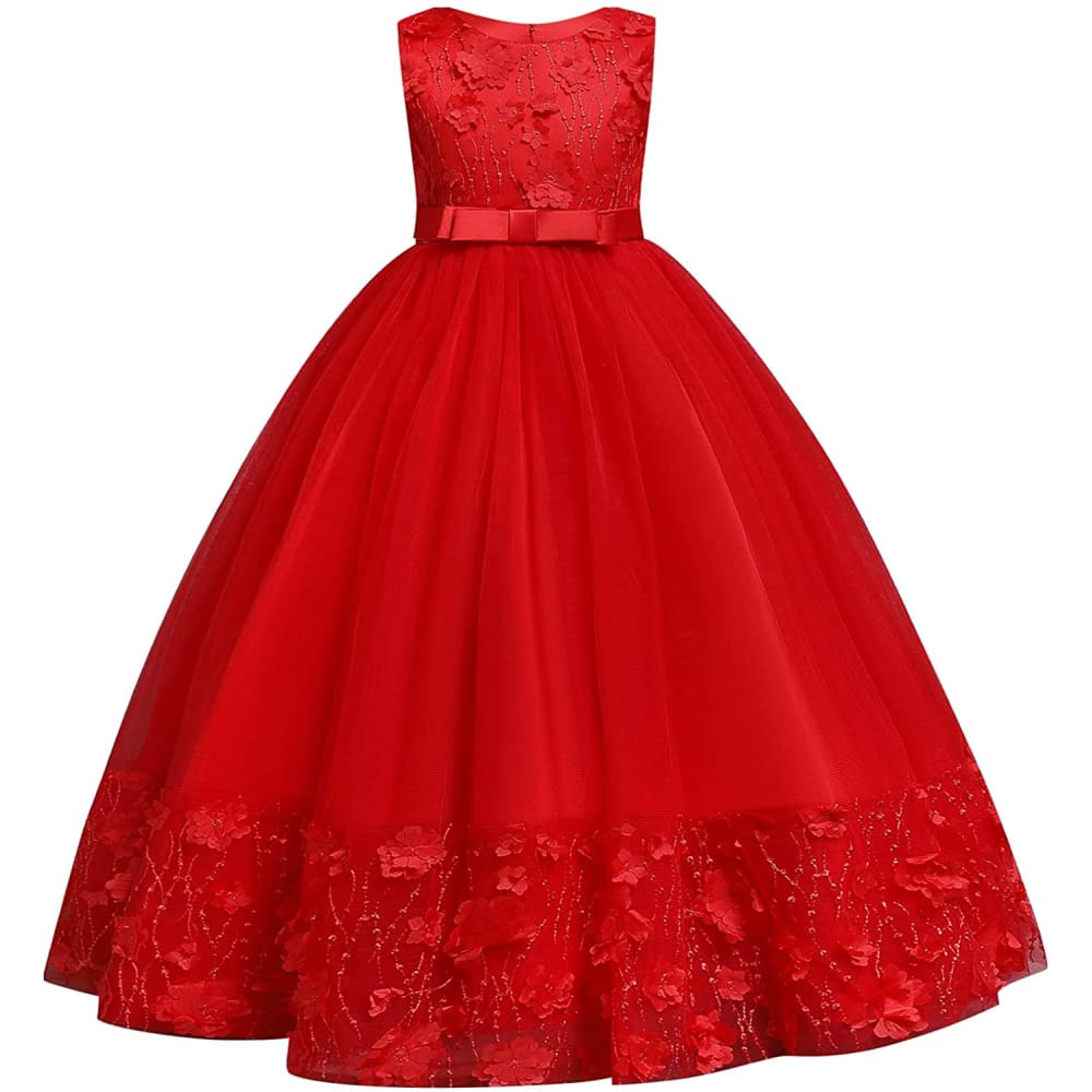 Flower Girls Princess Floral Lace Embroidered Star Pageant