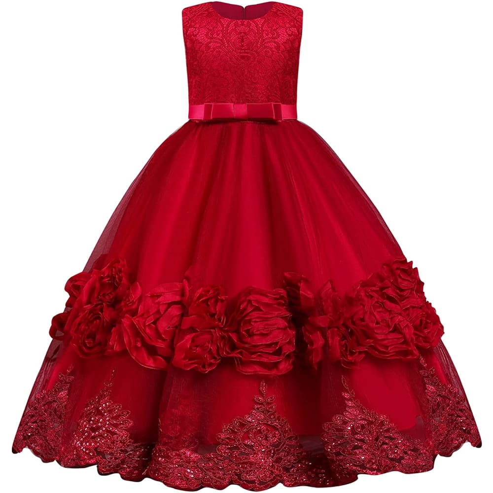 Flower Girls Princess Floral Lace Embroidered Star Pageant