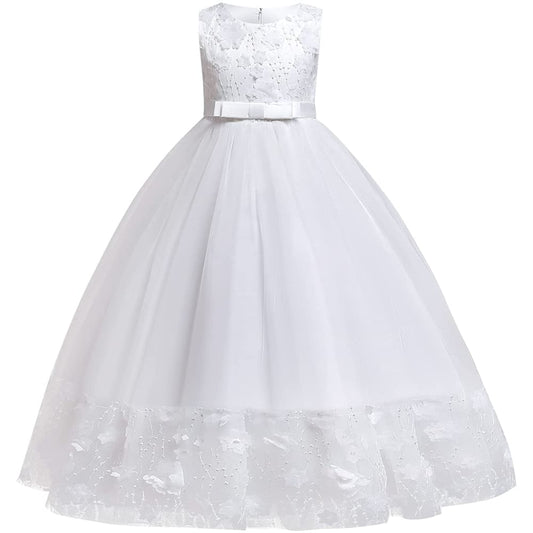 Flower Girls Princess Floral Lace Embroidered Star Pageant