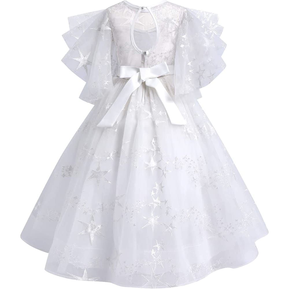 Flower Girls Princess Floral Lace Embroidered Star Pageant