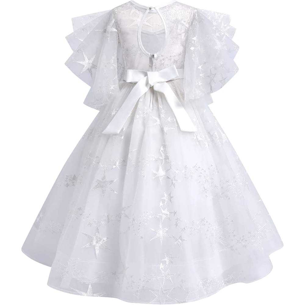 Flower Girls Princess Floral Lace Embroidered Star Pageant 