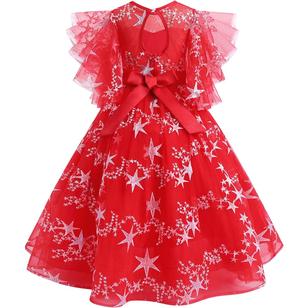 Flower Girls Princess Floral Lace Embroidered Star Pageant