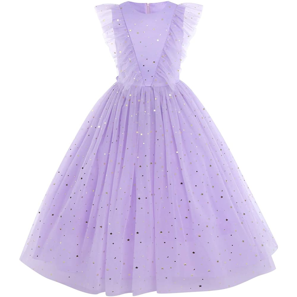 Flower Girls Princess Floral Lace Embroidered Star Pageant