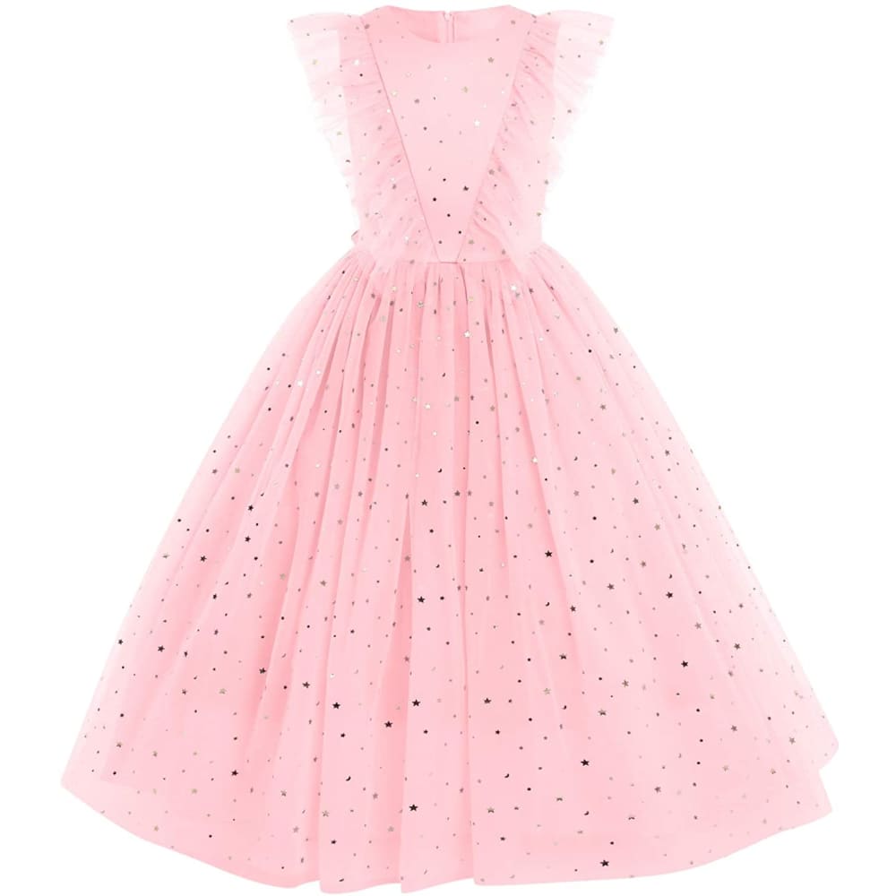 Flower Girls Princess Floral Lace Embroidered Star Pageant