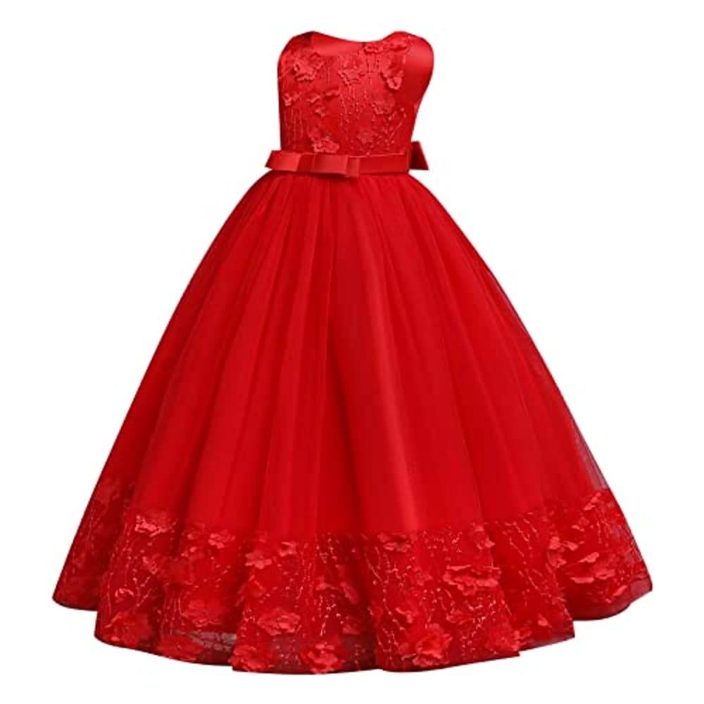 Flower Girls Princess Floral Lace Embroidered Star Pageant