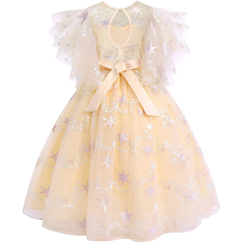 Flower Girls Princess Floral Lace Embroidered Star Pageant