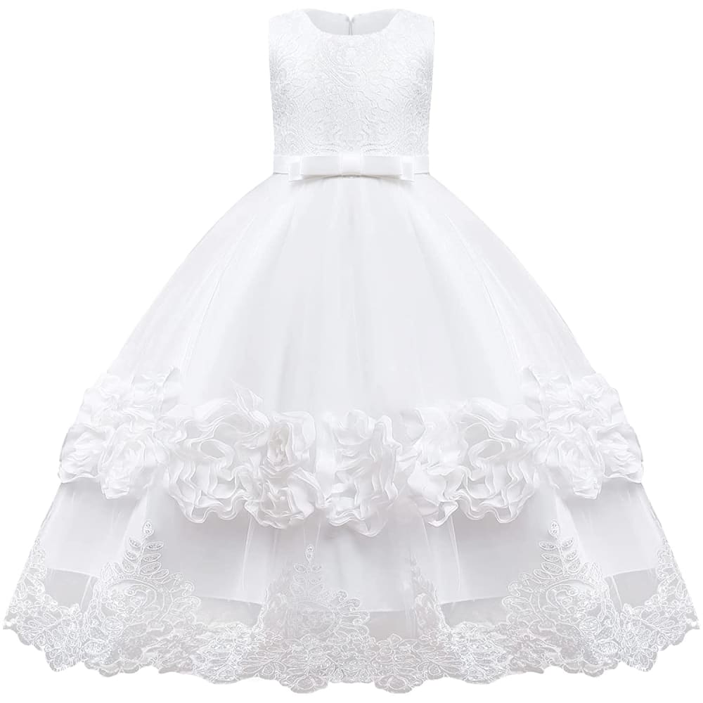 Flower Girls Princess Floral Lace Embroidered Star Pageant