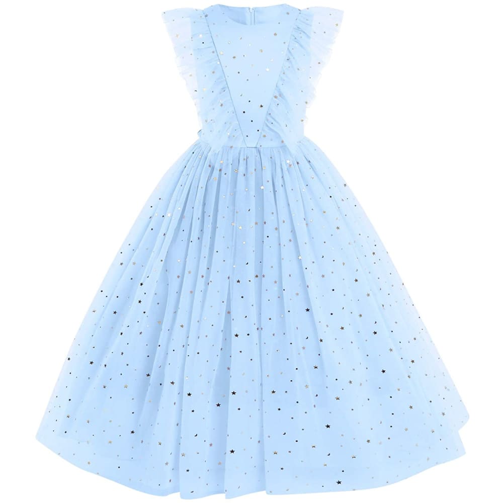Flower Girls Princess Floral Lace Embroidered Star Pageant