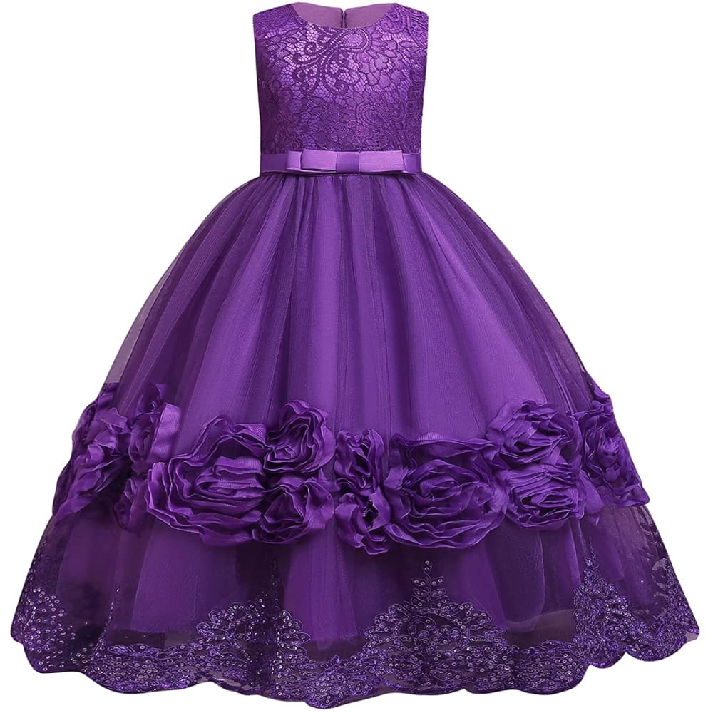 Flower Girls Princess Floral Lace Embroidered Star Pageant 