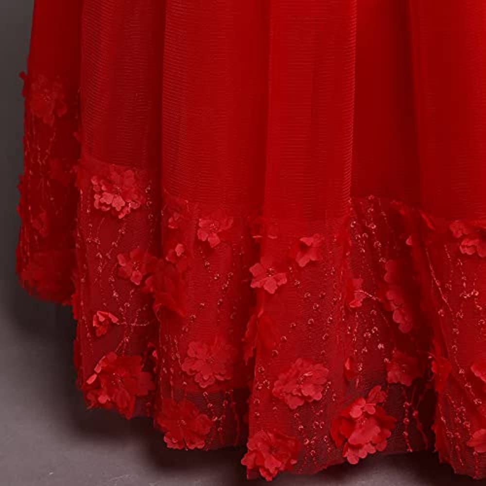 Flower Girls Princess Floral Lace Embroidered Star Pageant