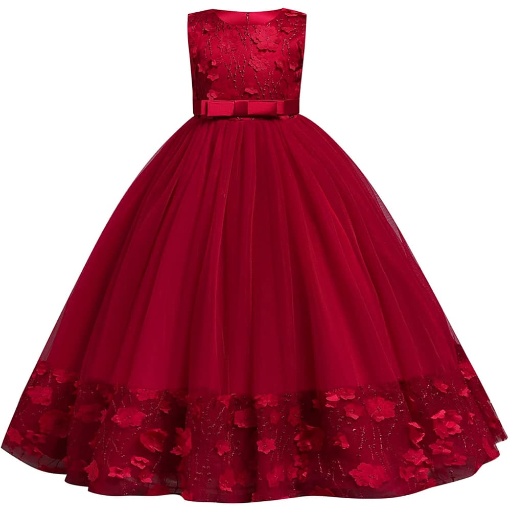 Flower Girls Princess Floral Lace Embroidered Star Pageant