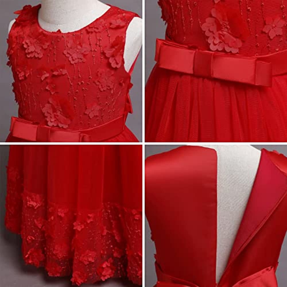 Flower Girls Princess Floral Lace Embroidered Star Pageant