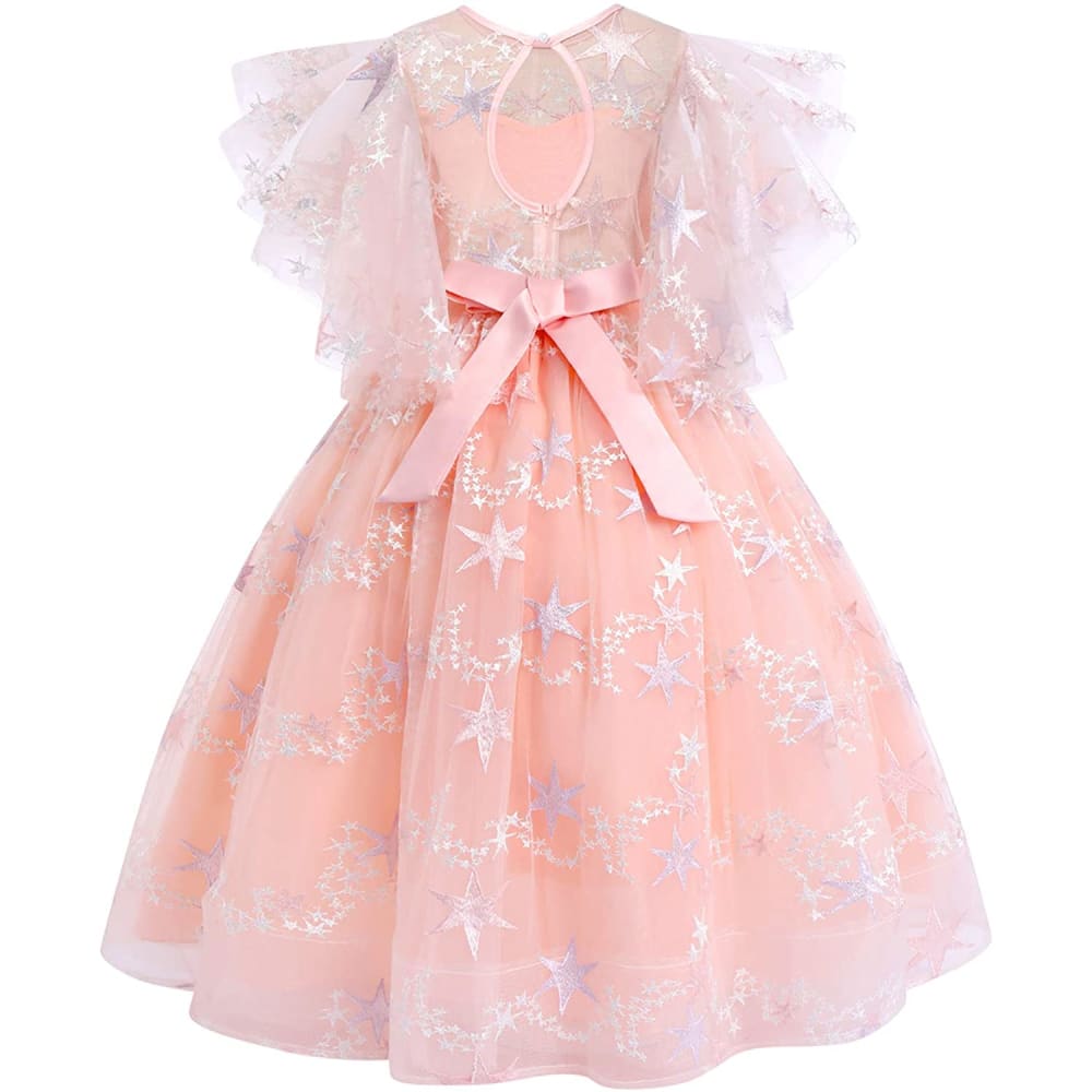 Flower Girls Princess Floral Lace Embroidered Star Pageant
