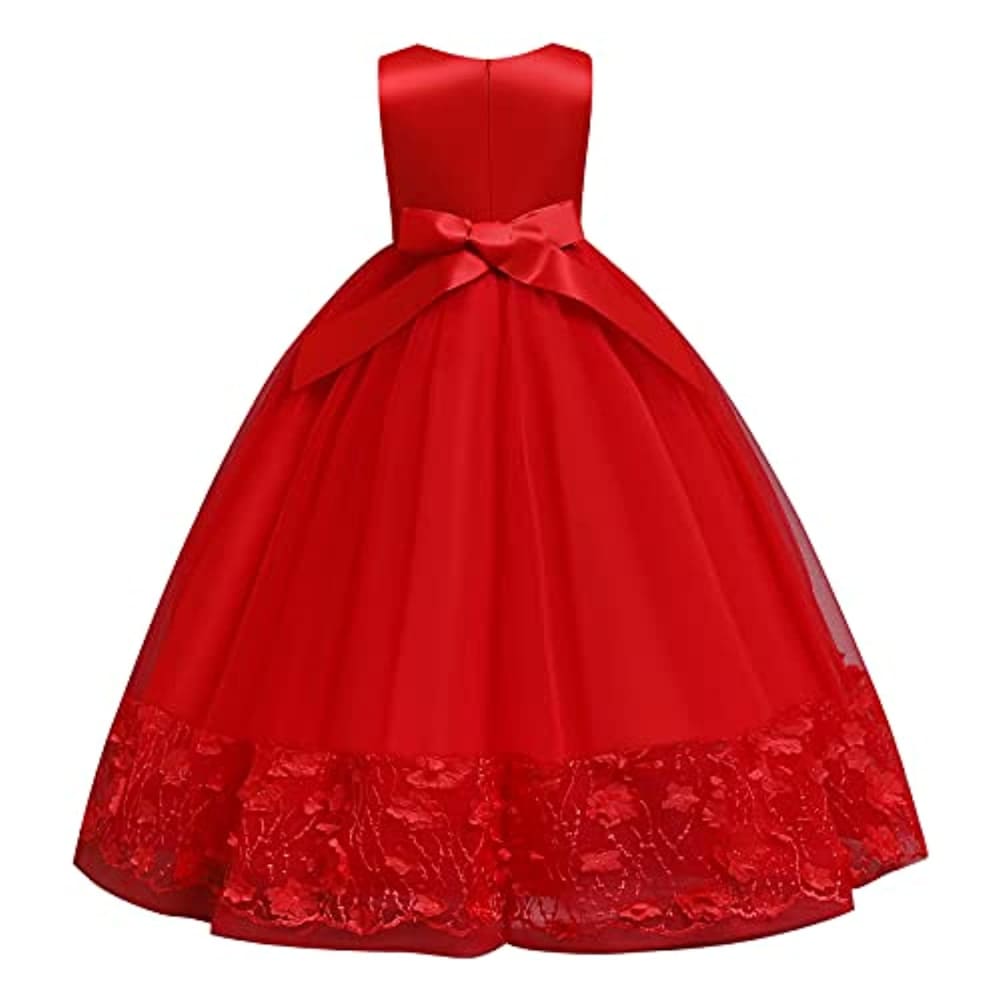 Flower Girls Princess Floral Lace Embroidered Star Pageant