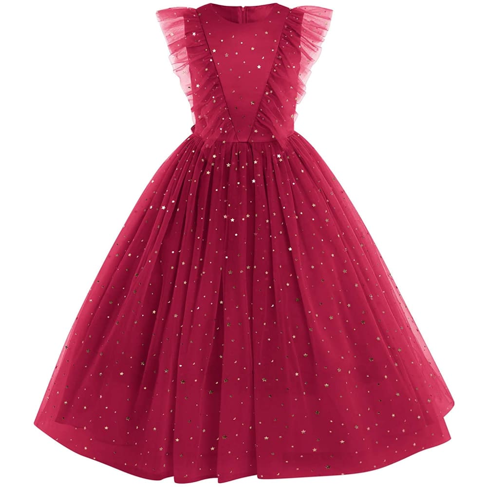 Flower Girls Princess Floral Lace Embroidered Star Pageant