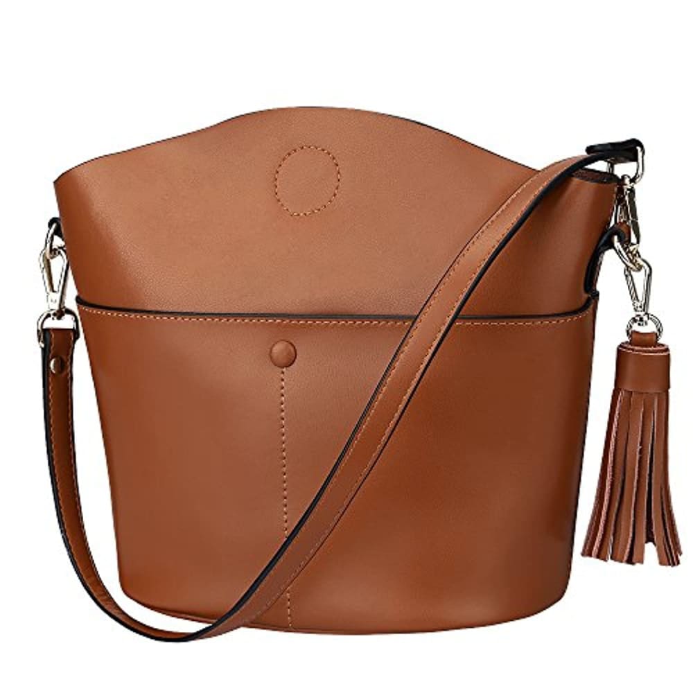 Genuine Leather Crossbody Bucket Bag Shoulder Purse Handbag