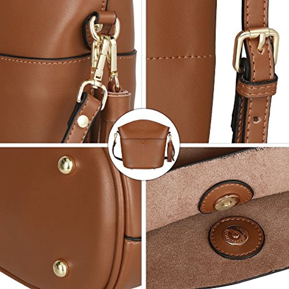 Genuine Leather Crossbody Bucket Bag Shoulder Purse Handbag