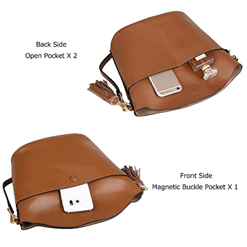 Genuine Leather Crossbody Bucket Bag Shoulder Purse Handbag