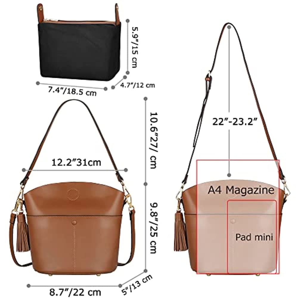 Genuine Leather Crossbody Bucket Bag Shoulder Purse Handbag