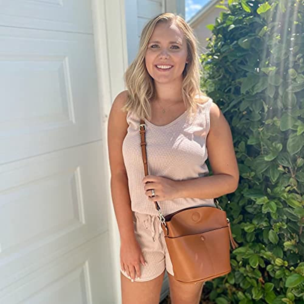 Genuine Leather Crossbody Bucket Bag Shoulder Purse Handbag
