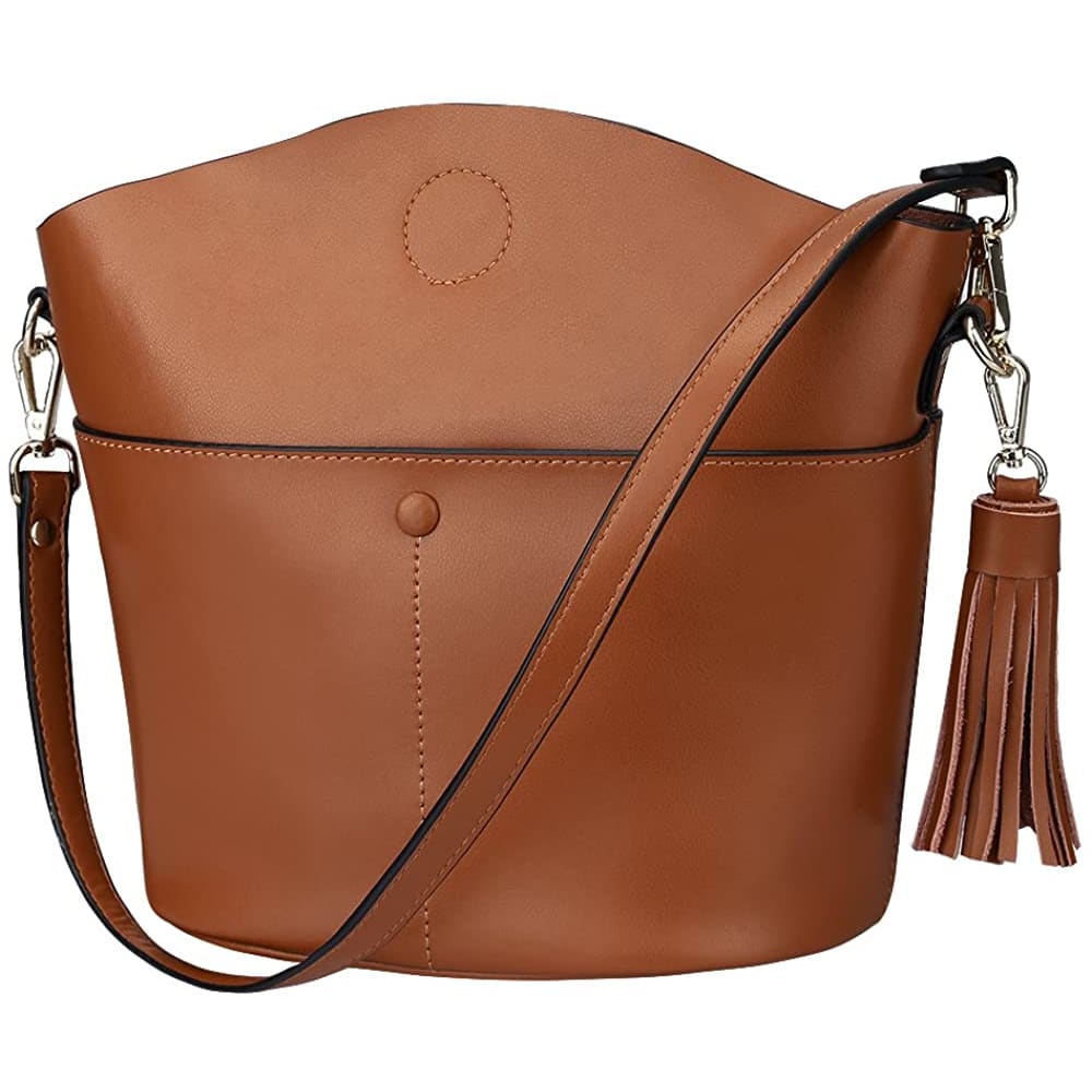 Genuine Leather Crossbody Bucket Bag Shoulder Purse Handbag