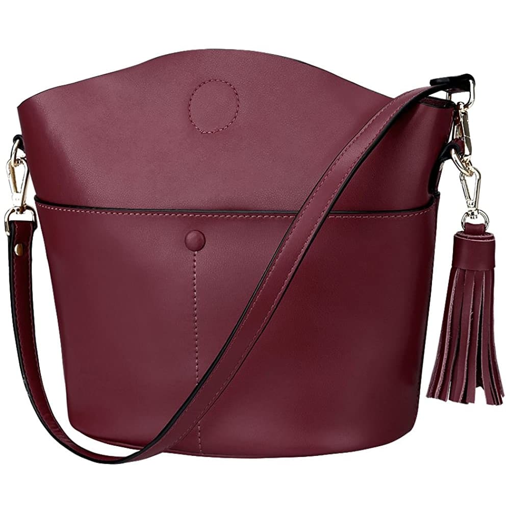 Genuine Leather Crossbody Bucket Bag Shoulder Purse Handbag