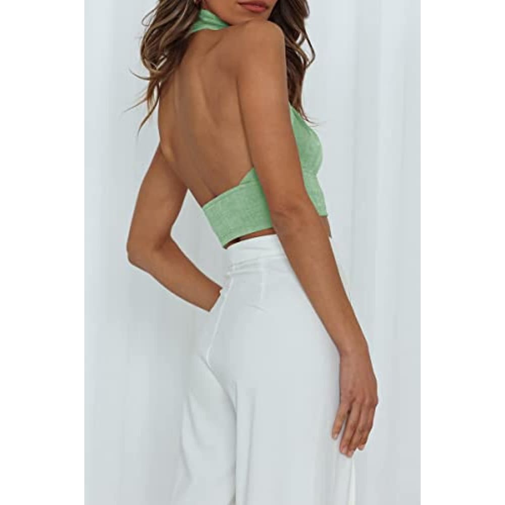 Halter Neck Criss Cross Sexy Y2k Tops Backless Cami Tank -