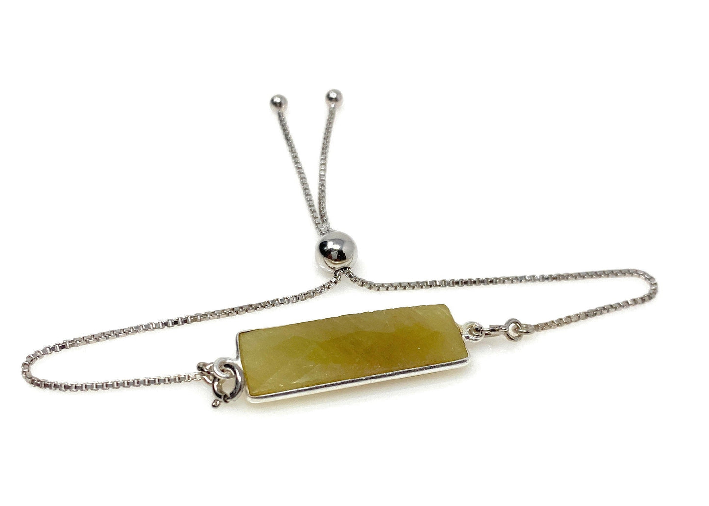 Yellow Sapphire Gemstone Bar Bracelet, Sterling Silver Bolo Bracelet,
