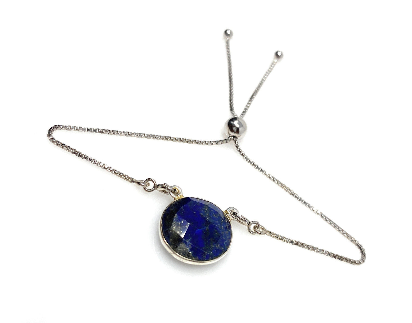 Lapis Lazuli Bar Gemstone Bracelet, Sterling Silver Adjustable Bolo