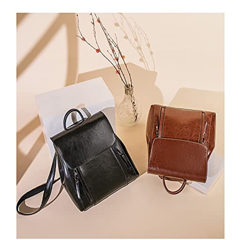 Iswee Vintage Waxy Leather Women Backpack Purse Anti-theft