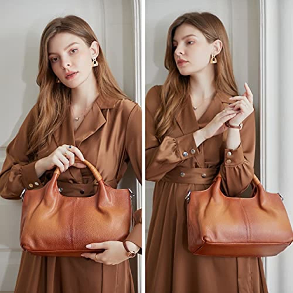Iswee Womens Genuine Leather Handbags Tote Bag Shoulder Top