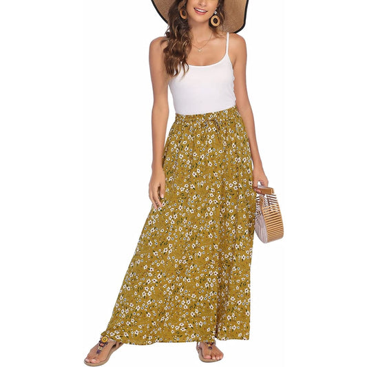 Long Skirts Chiffon Summer Beach Pleated Elastic High