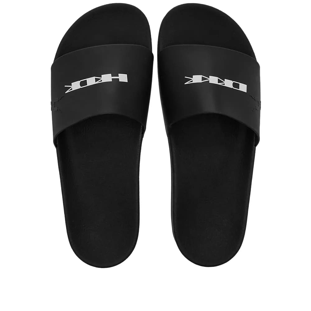 RICK OWENS DRKSHDW RUBBER LOGO SLIDE - UK 8 / Black & Milk