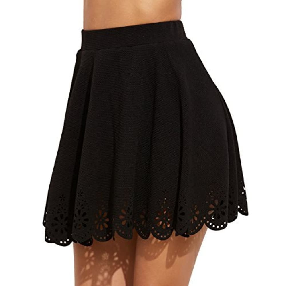 SheIn Women’s Basic Solid Cutout Scallop Hem Flared Mini