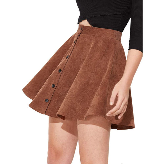 SheIn Womenβs Button Up Flare A-Line Corduroy Skater Cord